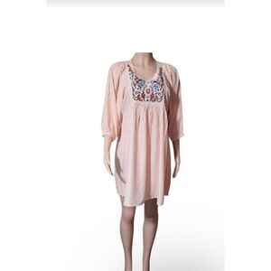 Tunic embroidered peach 3/4 sleeve peasant dress size L